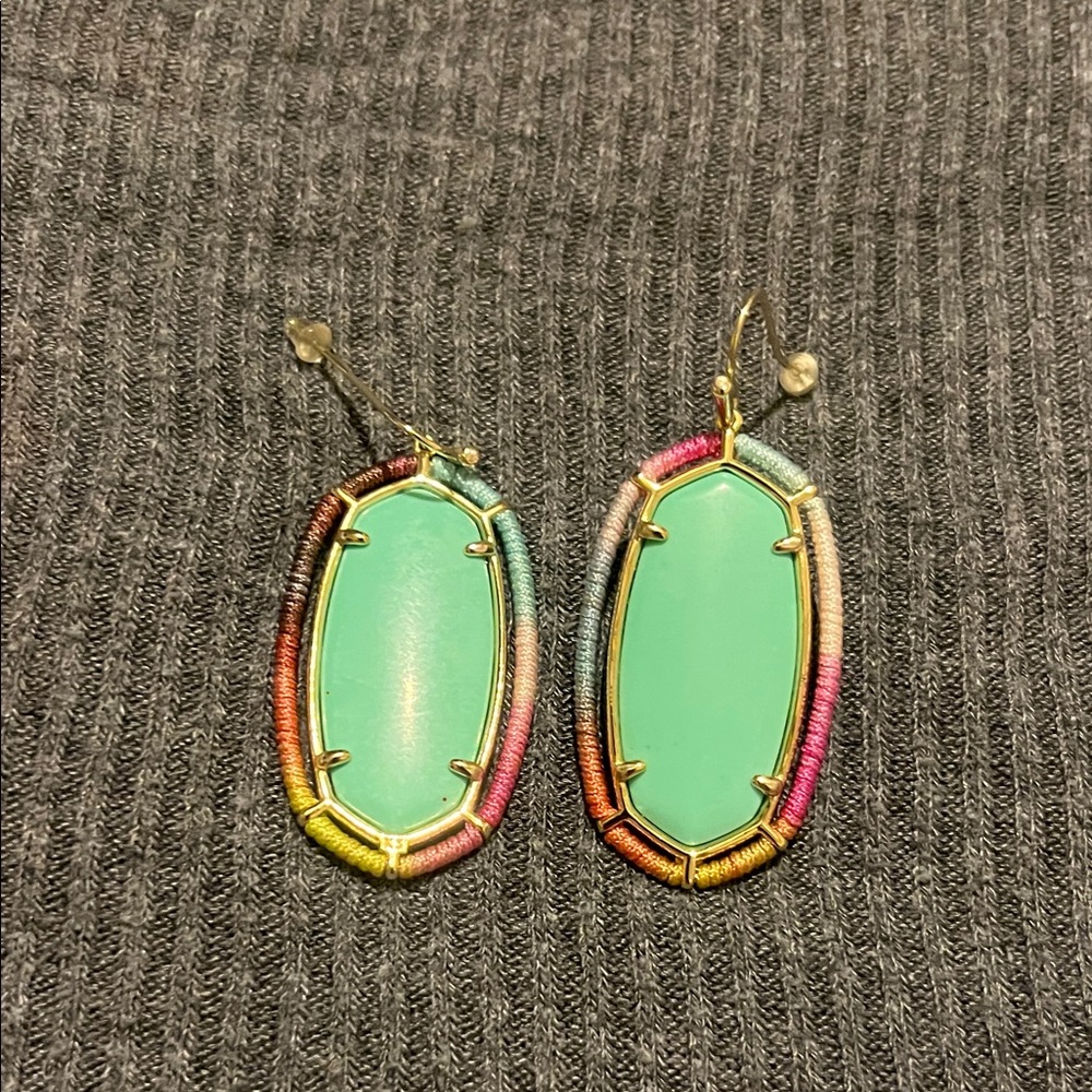 Kendra Scott Mint Green Oval Drop Earrings with Multicolor Thread - Picture 2 of 2